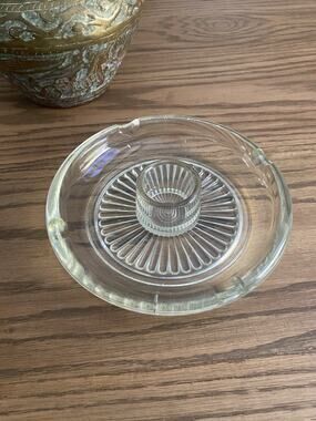 Vintage Midcentury Clear Glass Cigar Ashtray Large Heavy Glass Ashtray